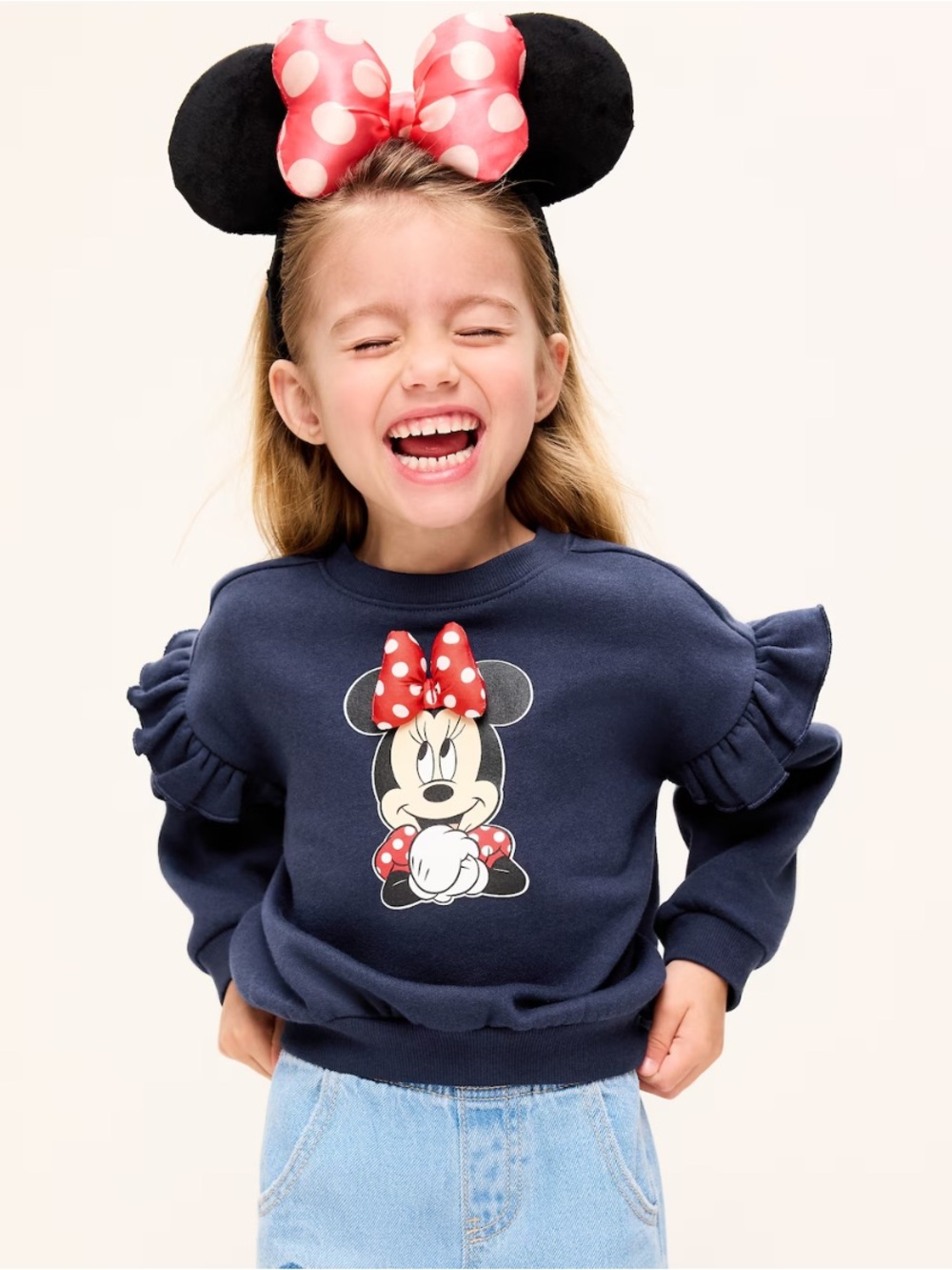 3T Toddler Navy Minnie Mouse Ruffle-Sleeve Sweatshirt